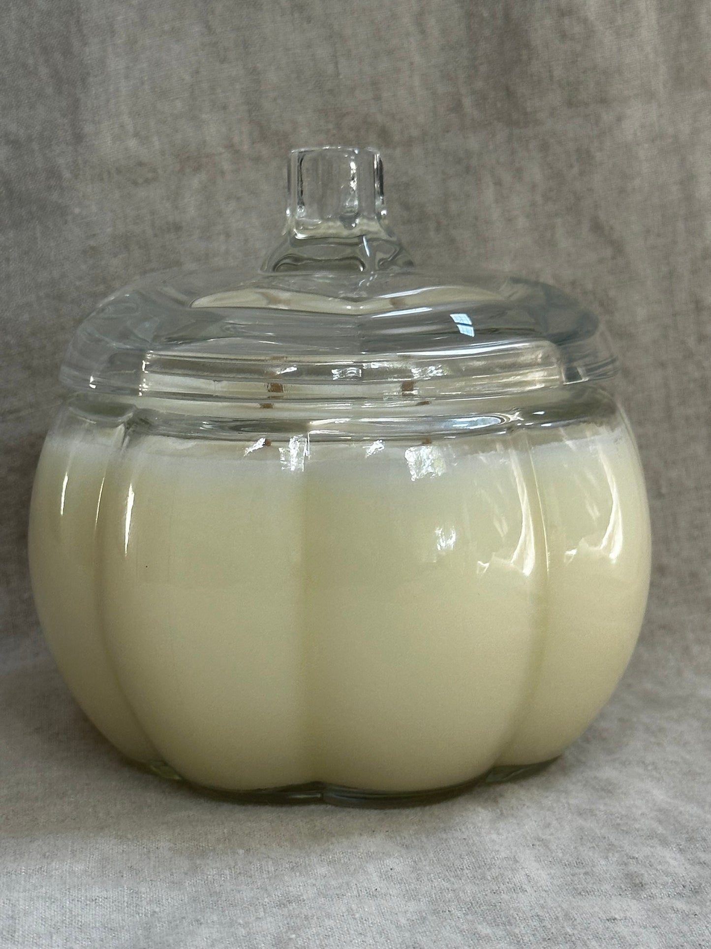 WHITE PUMPKIN GLASS PUMPKIN CANDLE, DOUBLE WICK